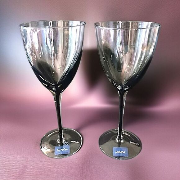 2 Mikasa KYA Smoke Wine Glasses Goblets Red Crystal Elegant Classic Holiday Rare - Picture 16 of 16